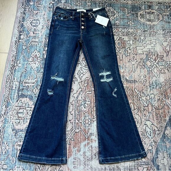 KanCan Jaden Mid Rise Flare Jeans Petite NWT Distressed Flare Jeans Size 9 - Picture 5 of 15